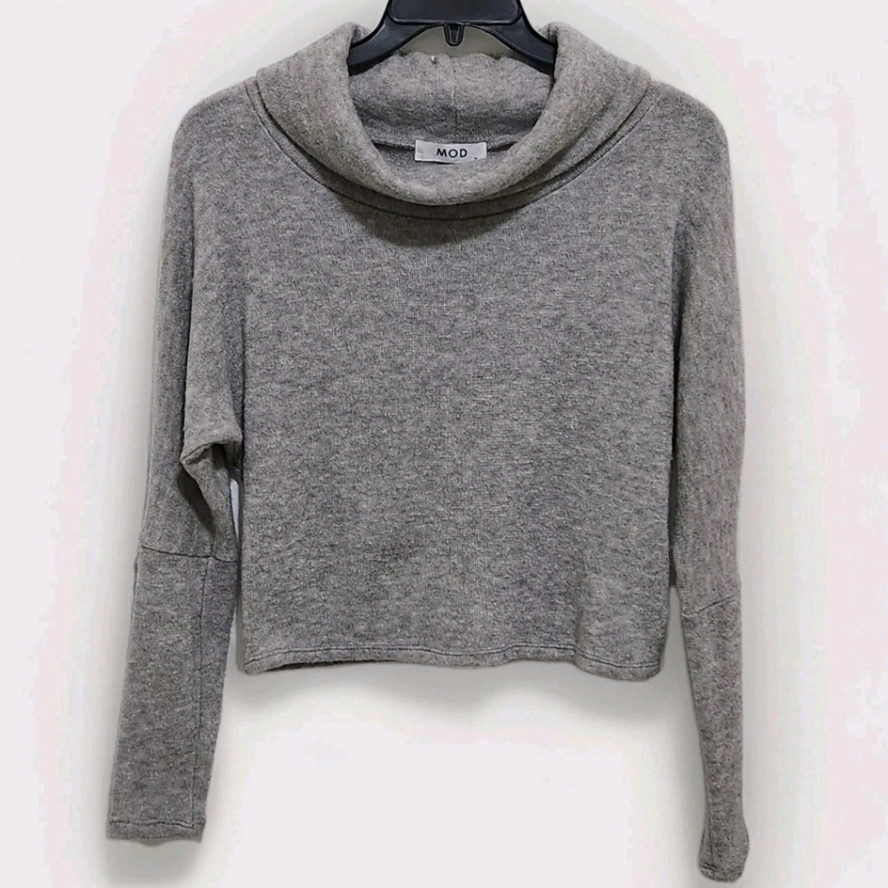 MOD Womens M Gray Cowl Neck Cropped Angora Blend Sweater Dolman Sleeve
